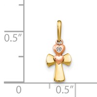 14K Yellow and Rose Gold CZ Cross Heart Pendant view 3
