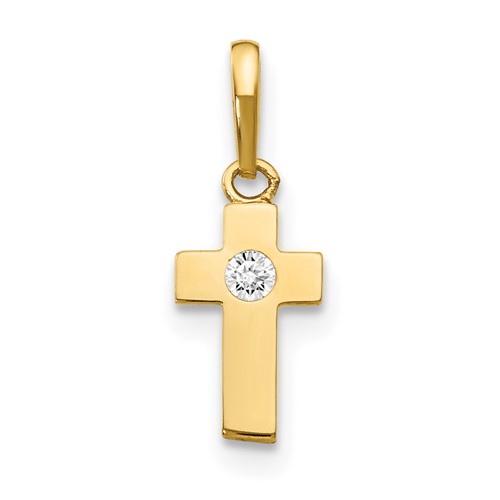 14K Yellow Gold CZ Cross Pendant
