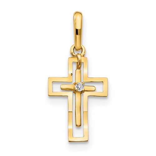 14K Yellow Gold CZ Diamond-cut Cross Pendant
