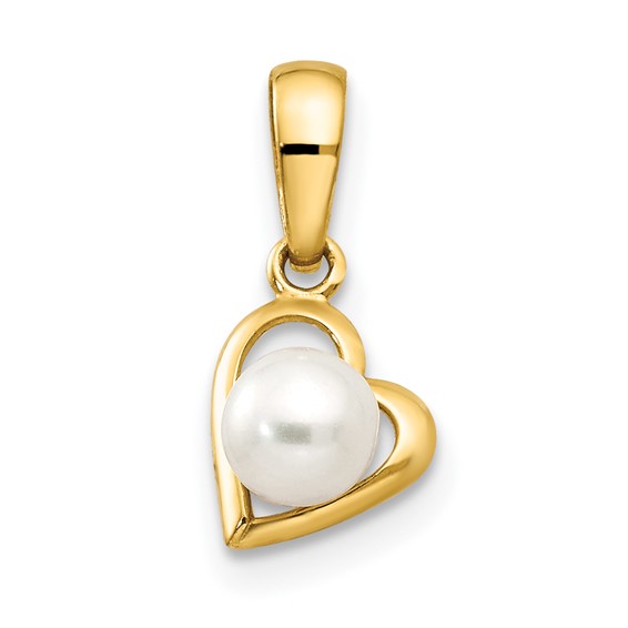 14k Freshwater Cultured Pearl in Heart Childrens Pendant