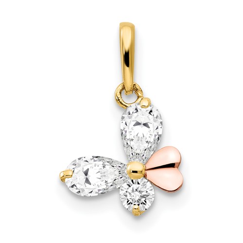 14K Yellow and Rose Gold CZ Butterfly Pendant