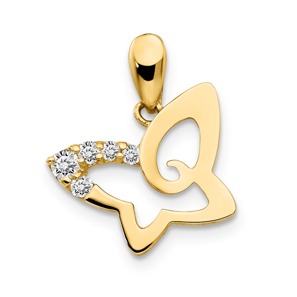 14K Yellow Gold CZ Children's Butterfly Pendant