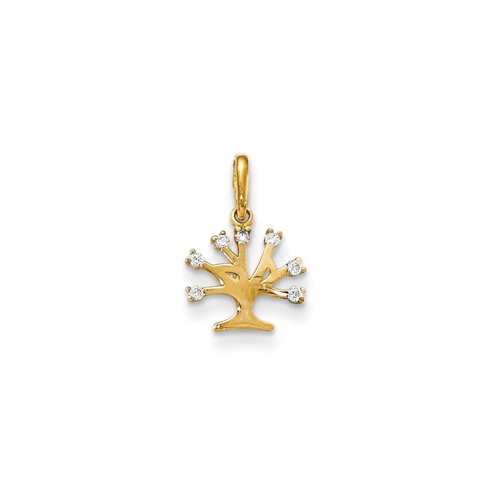 14K Yellow Gold CZ Children's Tree Pendant