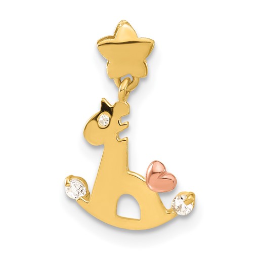 14K Yellow and Rose Gold CZ Children's Rocking Horse Pendant