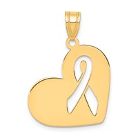 14K Yellow Gold Heart Charm with Cut-Out Awareness Ribbon view 1