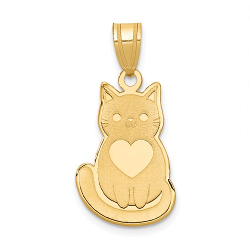 14K Yellow Gold Laser Cut Cat Charm with Heart