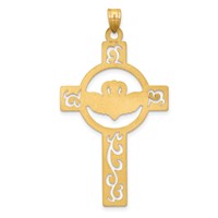 14K Yellow Gold Laser-Cut Claddagh Cross Charm view 4