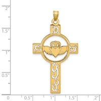 14K Yellow Gold Laser-Cut Claddagh Cross Charm view 3