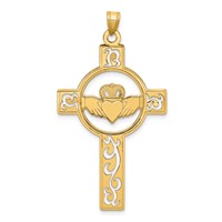 14K Yellow Gold Laser-Cut Claddagh Cross Charm view 1