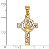14K Yellow Gold Laser Cut Jesus Face Cross Charm view 3
