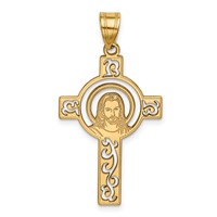 14K Yellow Gold Laser Cut Jesus Face Cross Charm view 1