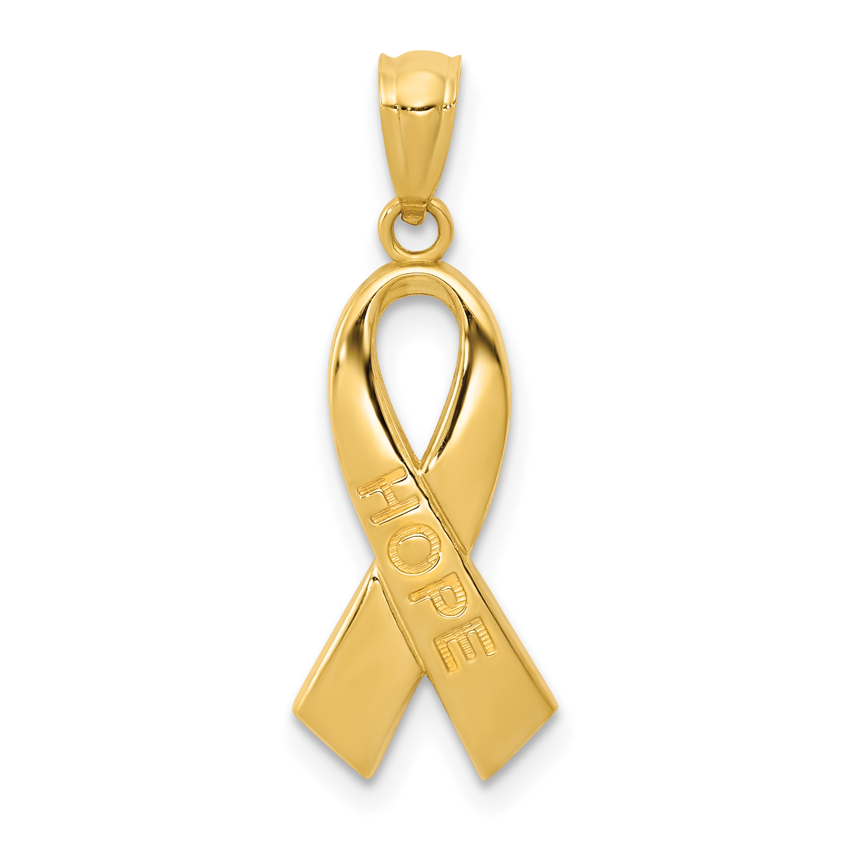 14k Gold Polished HOPE Ribbon Pendant (YC1232)