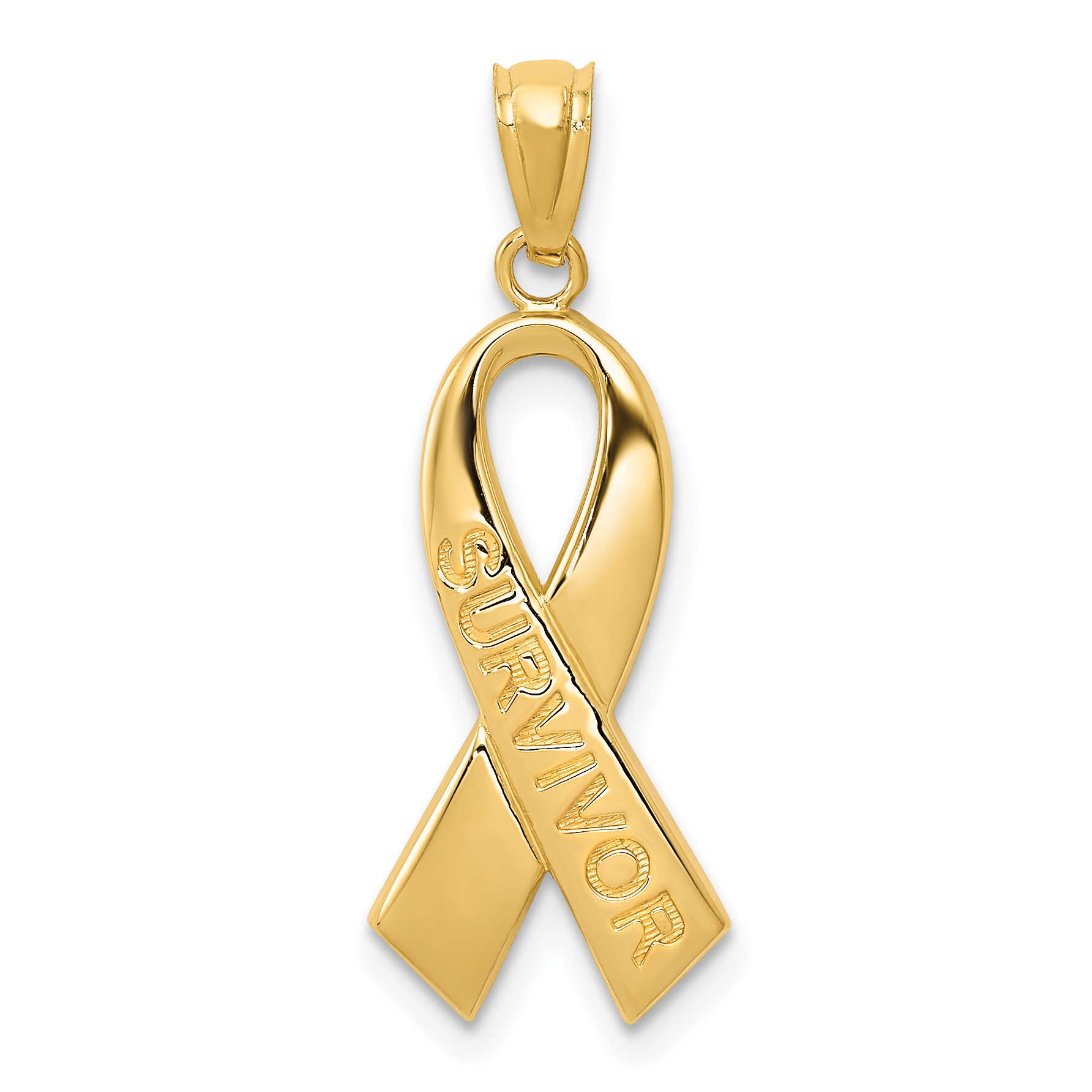 14k Gold Polished SURVIVOR Ribbon Pendant (YC1233)