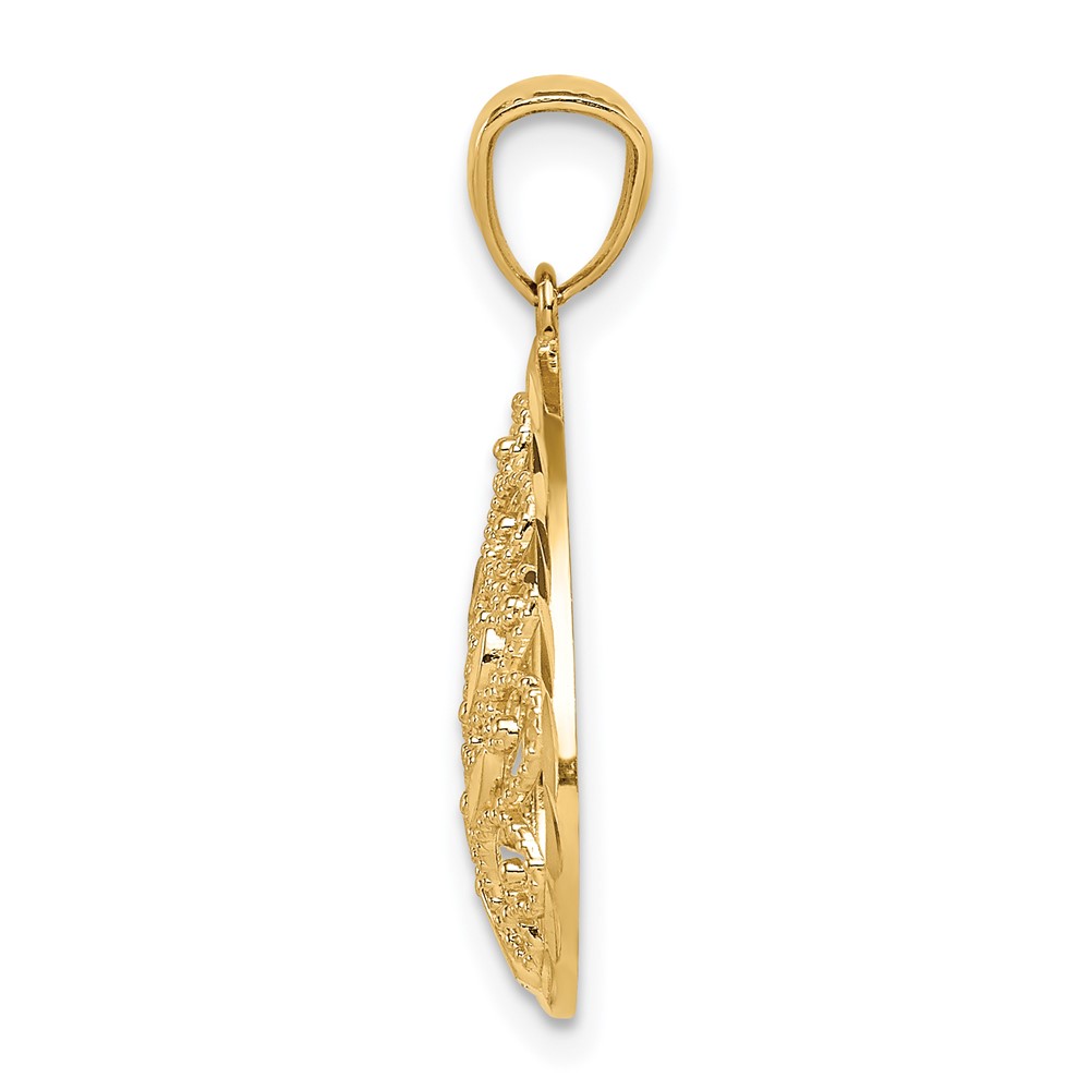 14K Gold Polished and Textured Small Filigree Teardrop Pendant (YC1234)