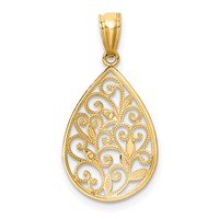 14K Yellow Gold Polished and Textured Small Filigree Teardrop Pendant view 4