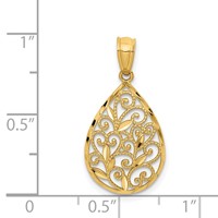 14K Yellow Gold Polished and Textured Small Filigree Teardrop Pendant view 3
