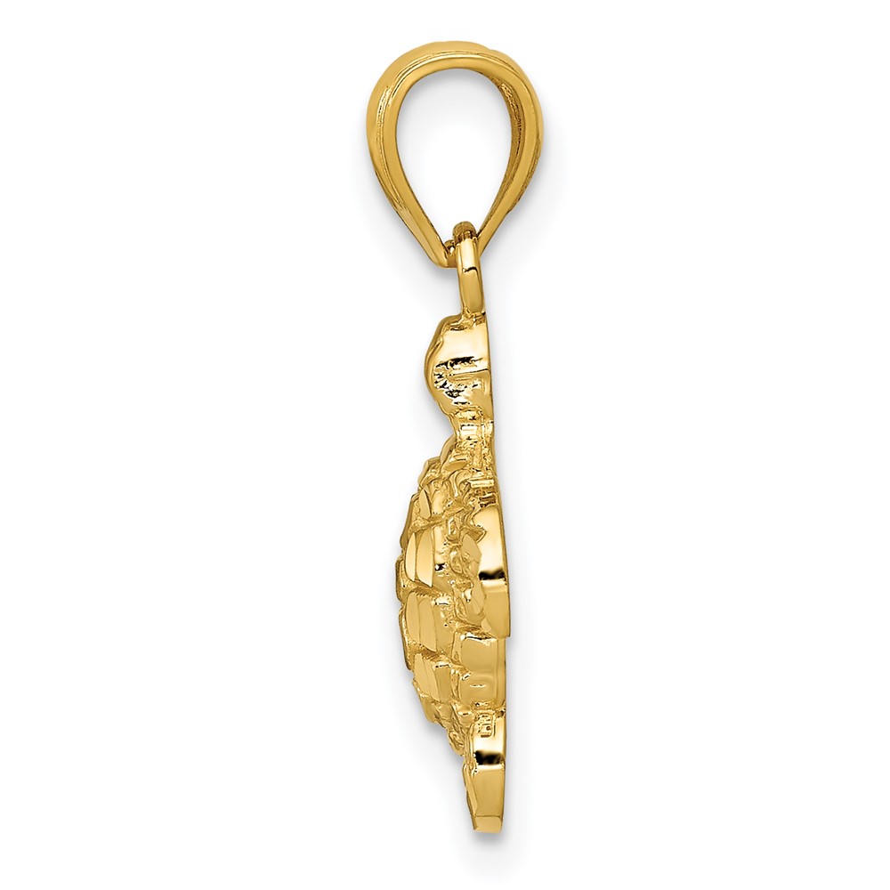 14K Gold Polished and Textured Diamond-cut Turtle Pendant (YC1246)