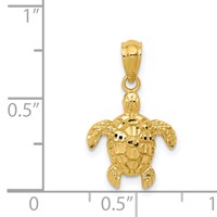 14K Gold Polished and Textured Diamond-cut Turtle Pendant view 3