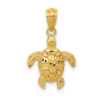 14K Gold Polished and Textured Diamond-cut Turtle Pendant view 1