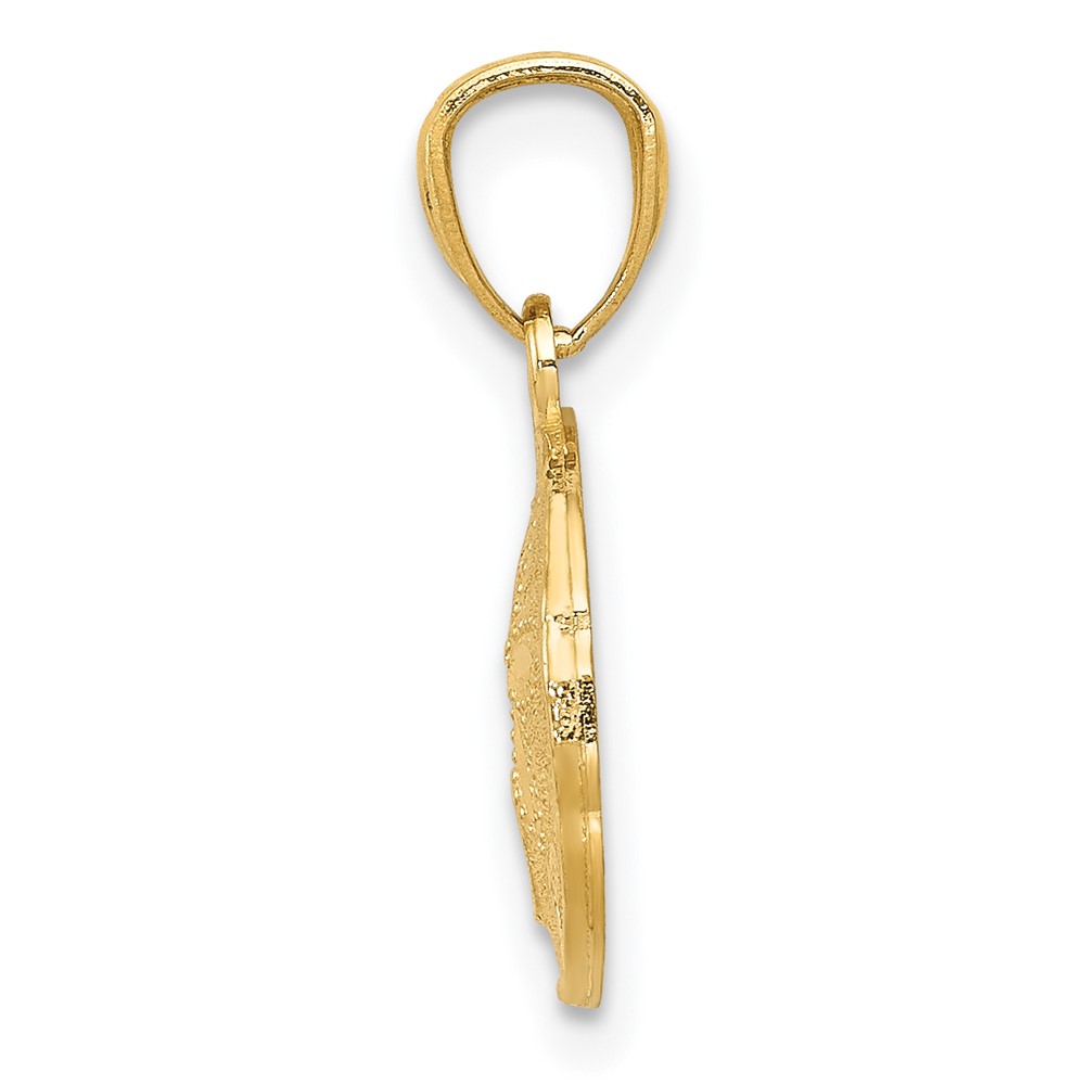 14K Gold Polished and Textured Sand Dollar Pendant (YC1252)