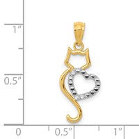 14K and White Rhodium Polished Cat Pendant with Heart view 3