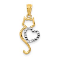 14K and White Rhodium Polished Cat Pendant with Heart view 1