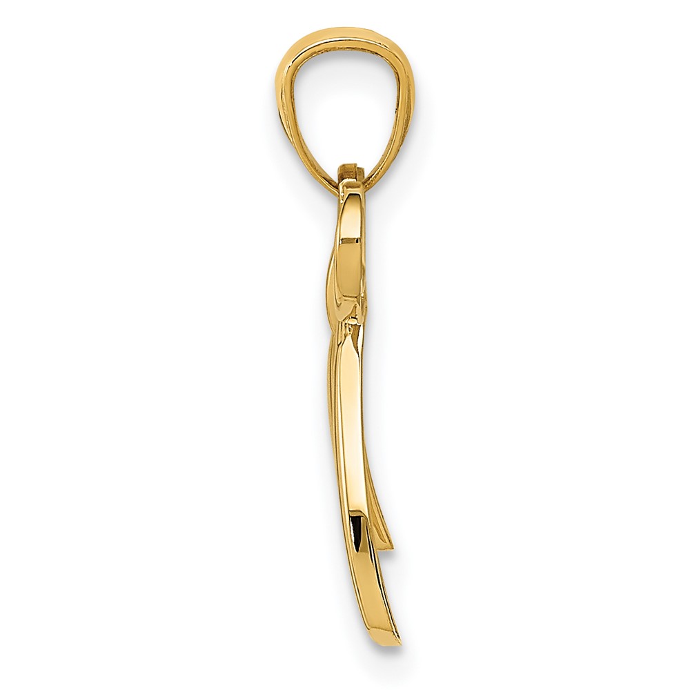 14k Gold Polished Small Ribbon Bow Pendant (YC1258)