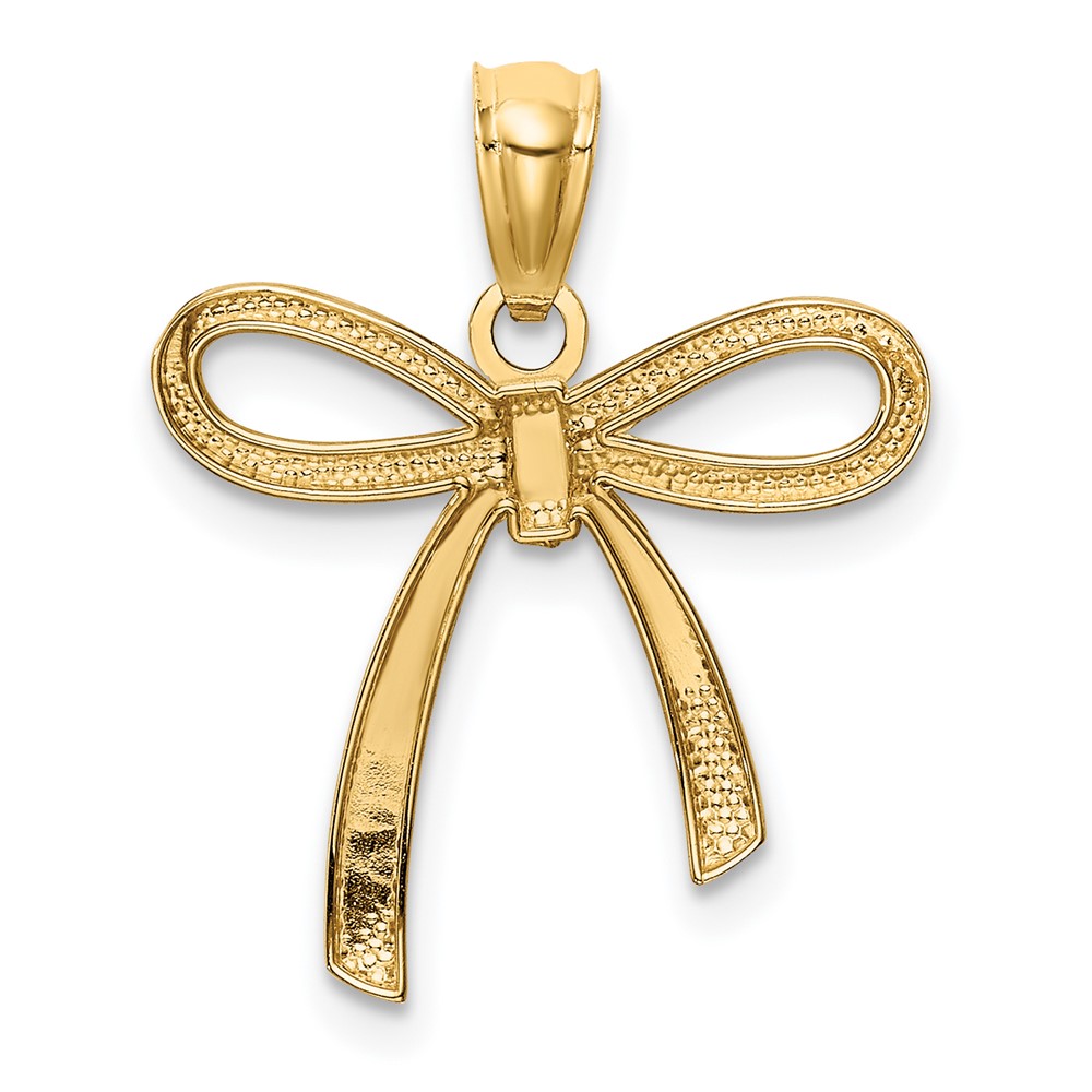 14k Gold Polished Small Ribbon Bow Pendant (YC1258)