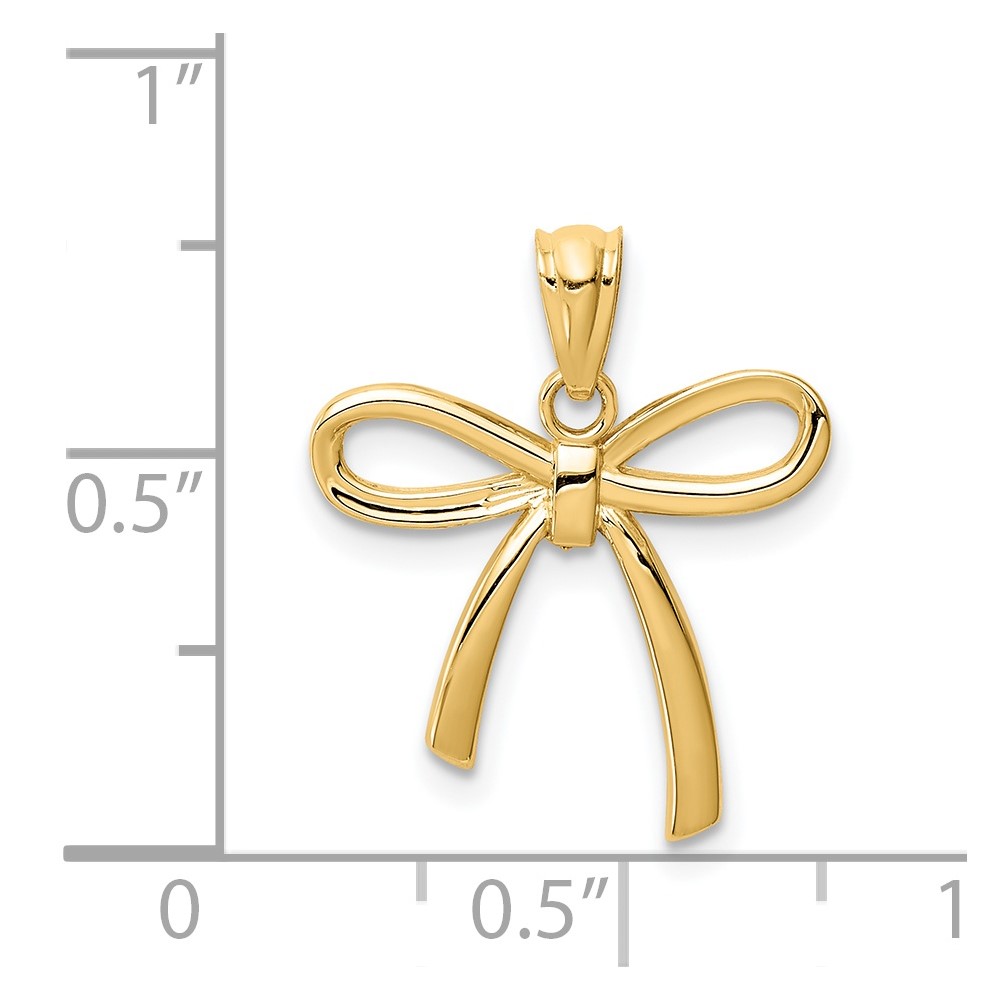 14k Gold Polished Small Ribbon Bow Pendant (YC1258)