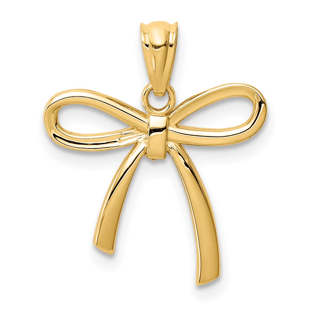 14k Gold Polished Small Ribbon Bow Pendant (YC1258)