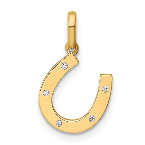 14K Yellow Gold CZ Horseshoe Pendant
