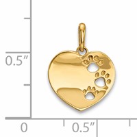 14K Yellow Gold Heart Pendant with Pawprints view 2