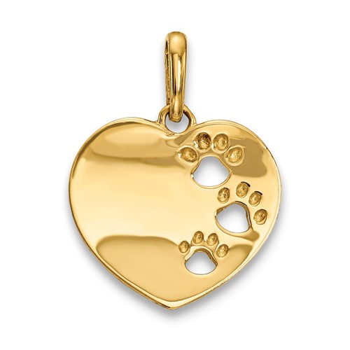 14K Yellow Gold Heart Pendant with Pawprints