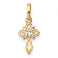 14K Yellow Gold Fancy CZ Cross Pendant view 1