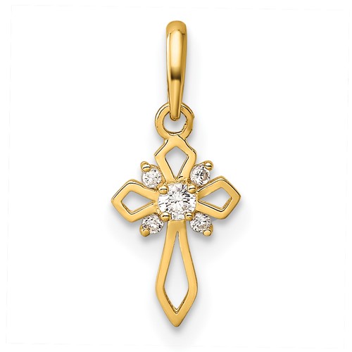 14K Yellow Gold Fancy CZ Cross Pendant