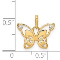 14K Yellow Gold Polished CZ Butterfly Pendant view 3