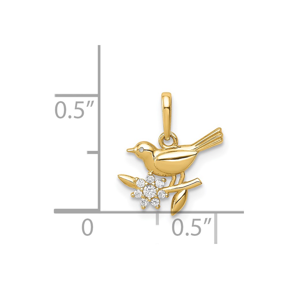 14K Bird on a Branch CZ Pendant (YC1317)