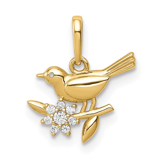 14K Bird on a Branch CZ Pendant