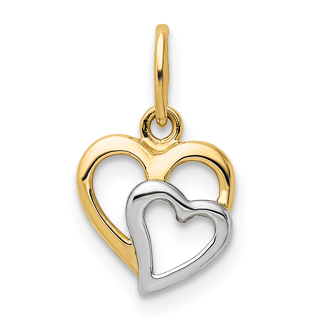 14K and White Rhodium Polished Hearts Pendant (YC1353)