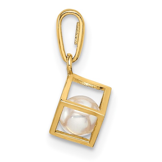 14K 3-D Freshwater Cultured Pearl in Cube Pendant