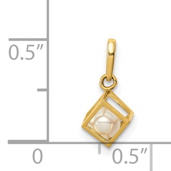 14K 3-D Freshwater Cultured Pearl in Cube Pendant