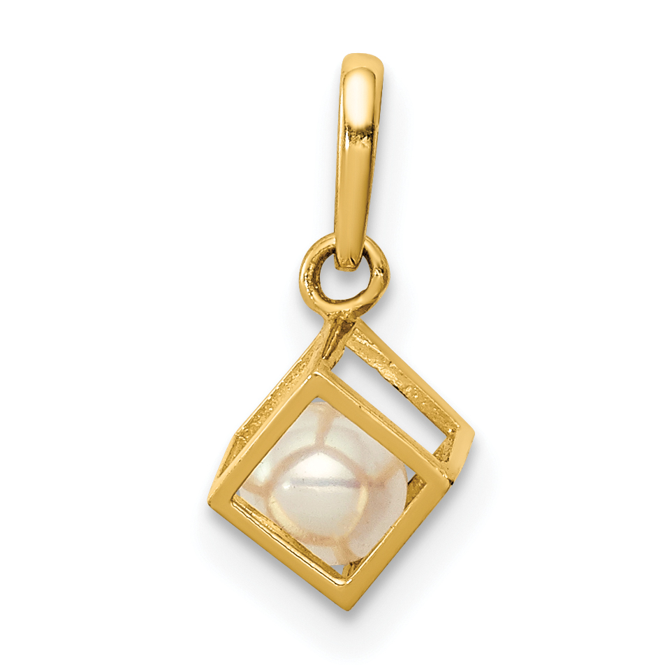 14K  3D Square w/FW Cultured Pearl Pendant (YC1374)