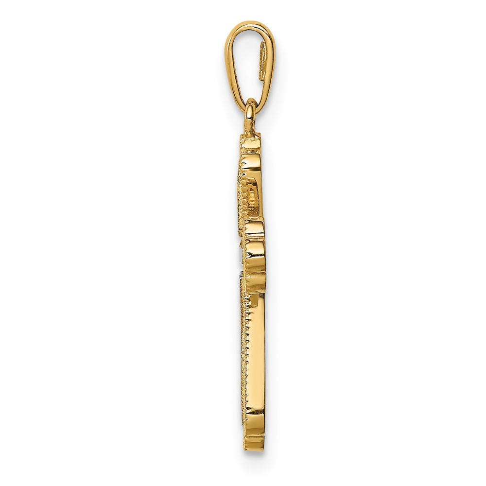 14K w/White Rhodium CZ Cross Pendant (YC1375)