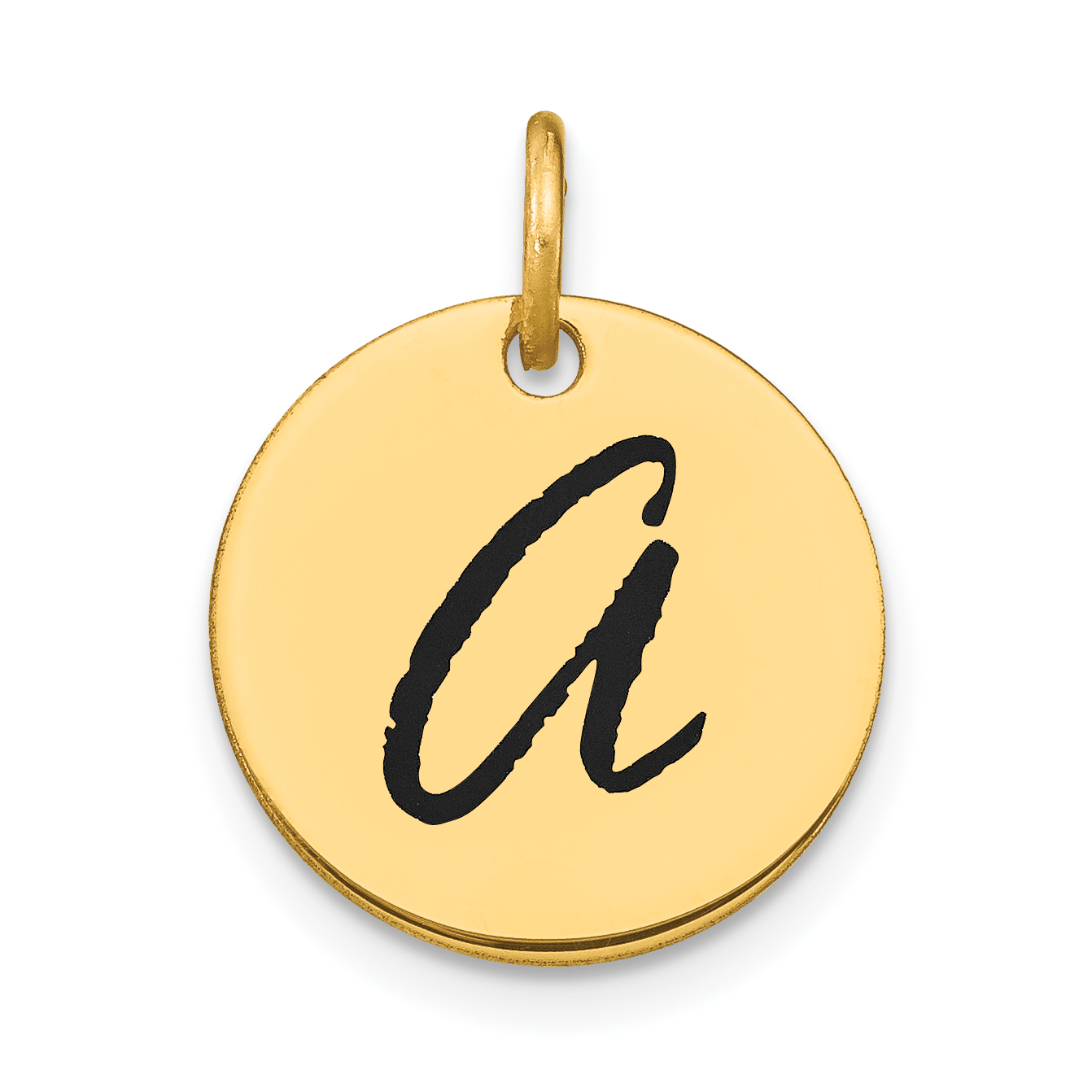 14k Polished Black Enamel Letter A Initial Disk Charm (YC1436A)