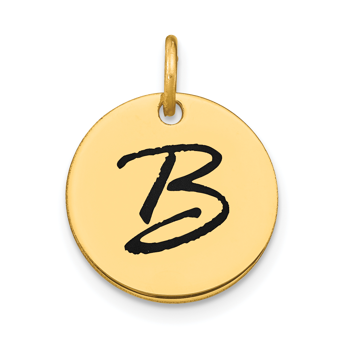 14k Polished Black Enamel Letter B Initial Disk Charm (YC1436B)