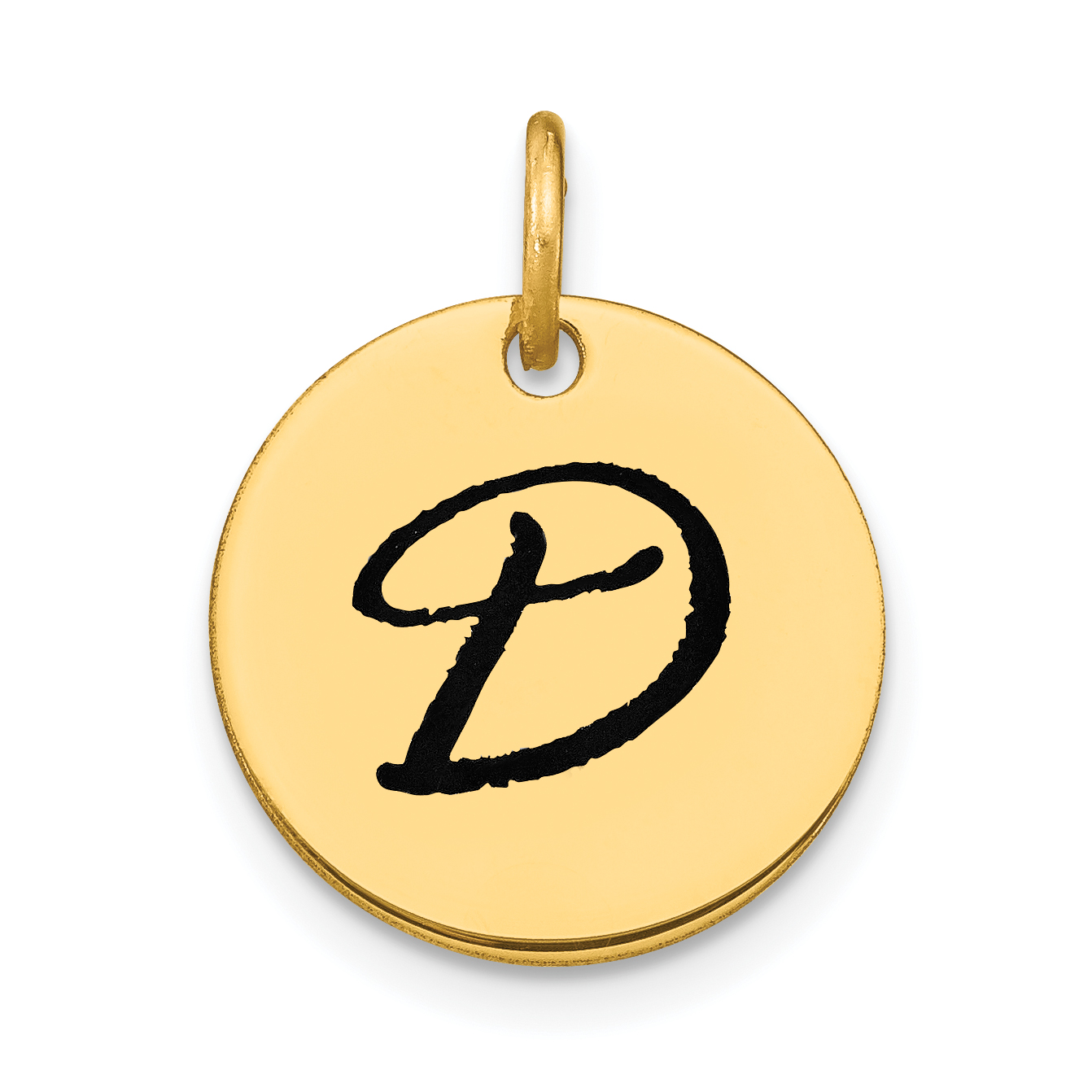 14k Polished Black Enamel Letter D Initial Disk Charm (YC1436D)