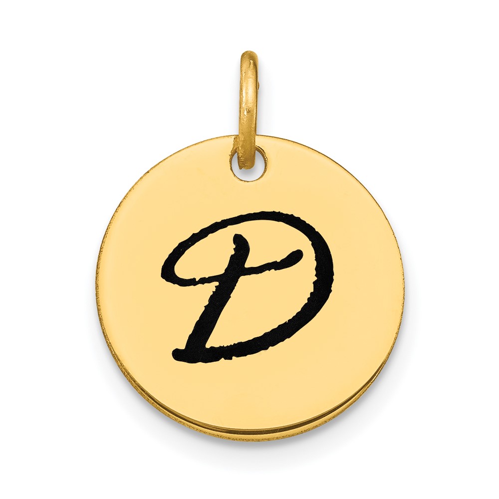 14k Polished Black Enamel Letter D Initial Disk Charm (YC1436D)