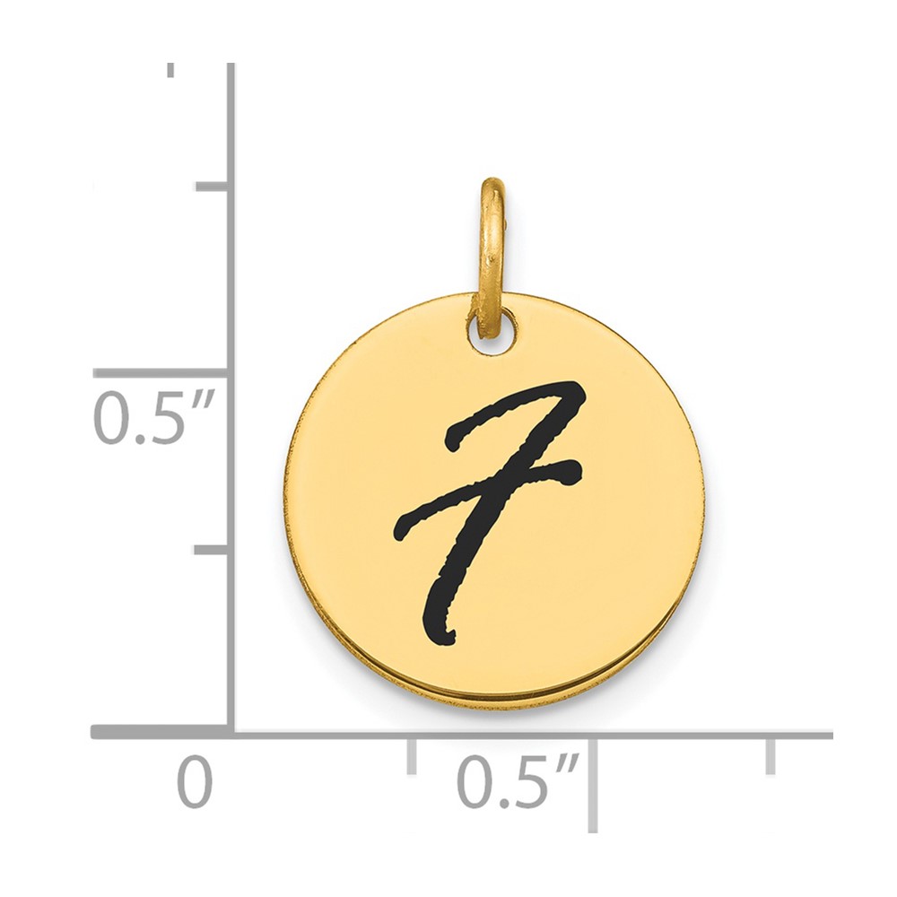 14k Polished Black Enamel Letter F Initial Disk Charm (YC1436F)