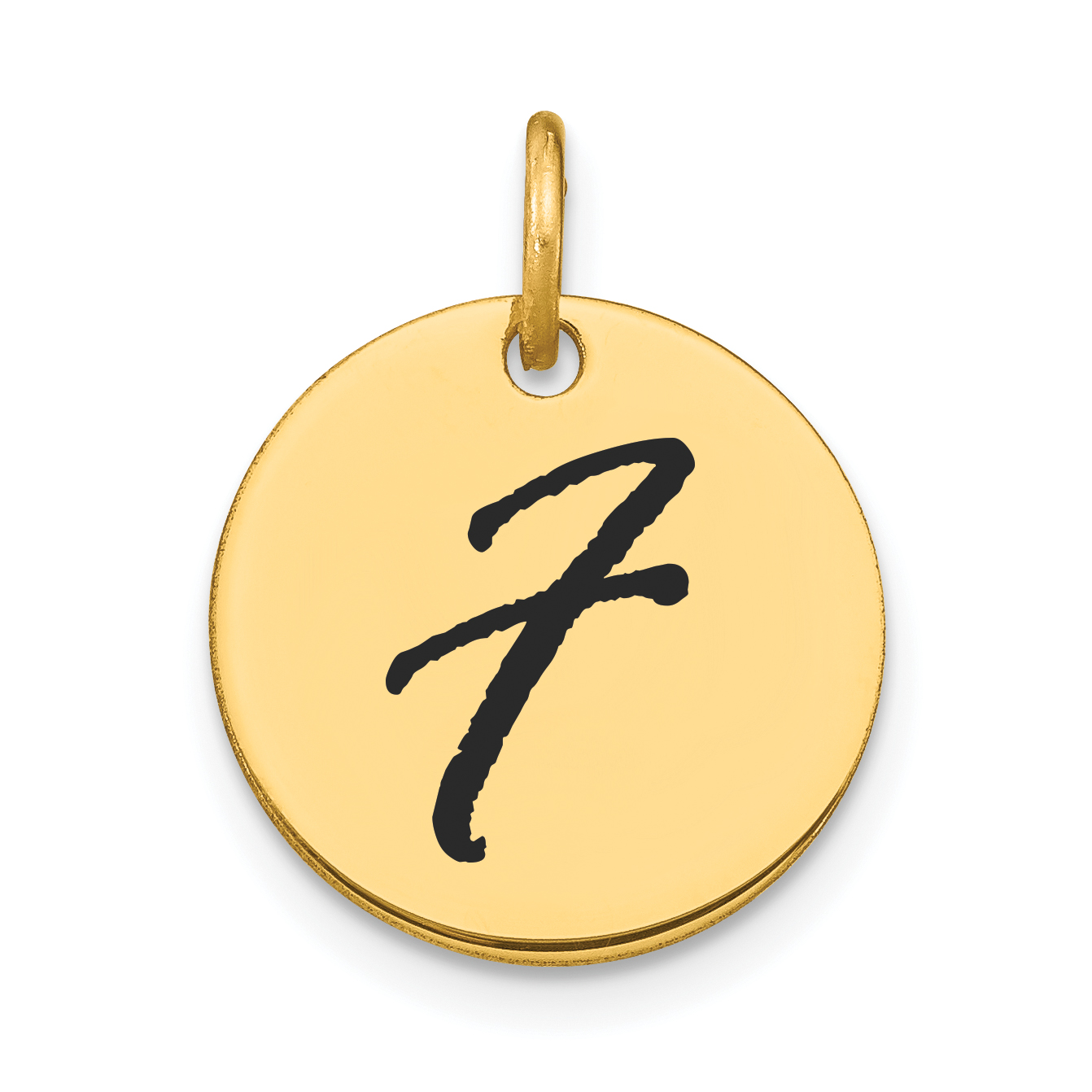 14k Polished Black Enamel Letter F Initial Disk Charm (YC1436F)