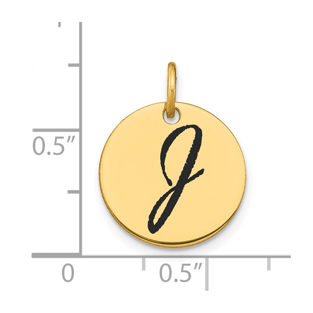 14k Polished Black Enamel Letter J Initial Disk Charm (YC1436J)